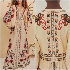 Farm Rio Cream Cashew Mandala Maxi Dress New